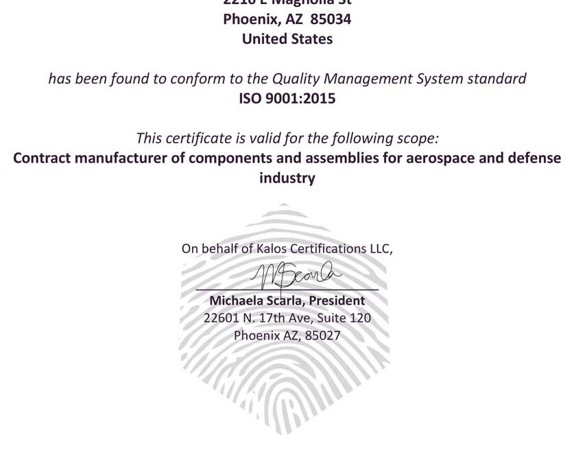 ISO 9001:2015 Certificate of Registration